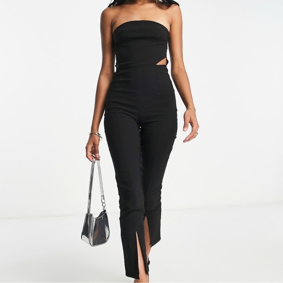 Miss Selfridge ASOS Black Bengaline Cutout Jumpsuit Size US 14 NWT! - Picture 1 of 12